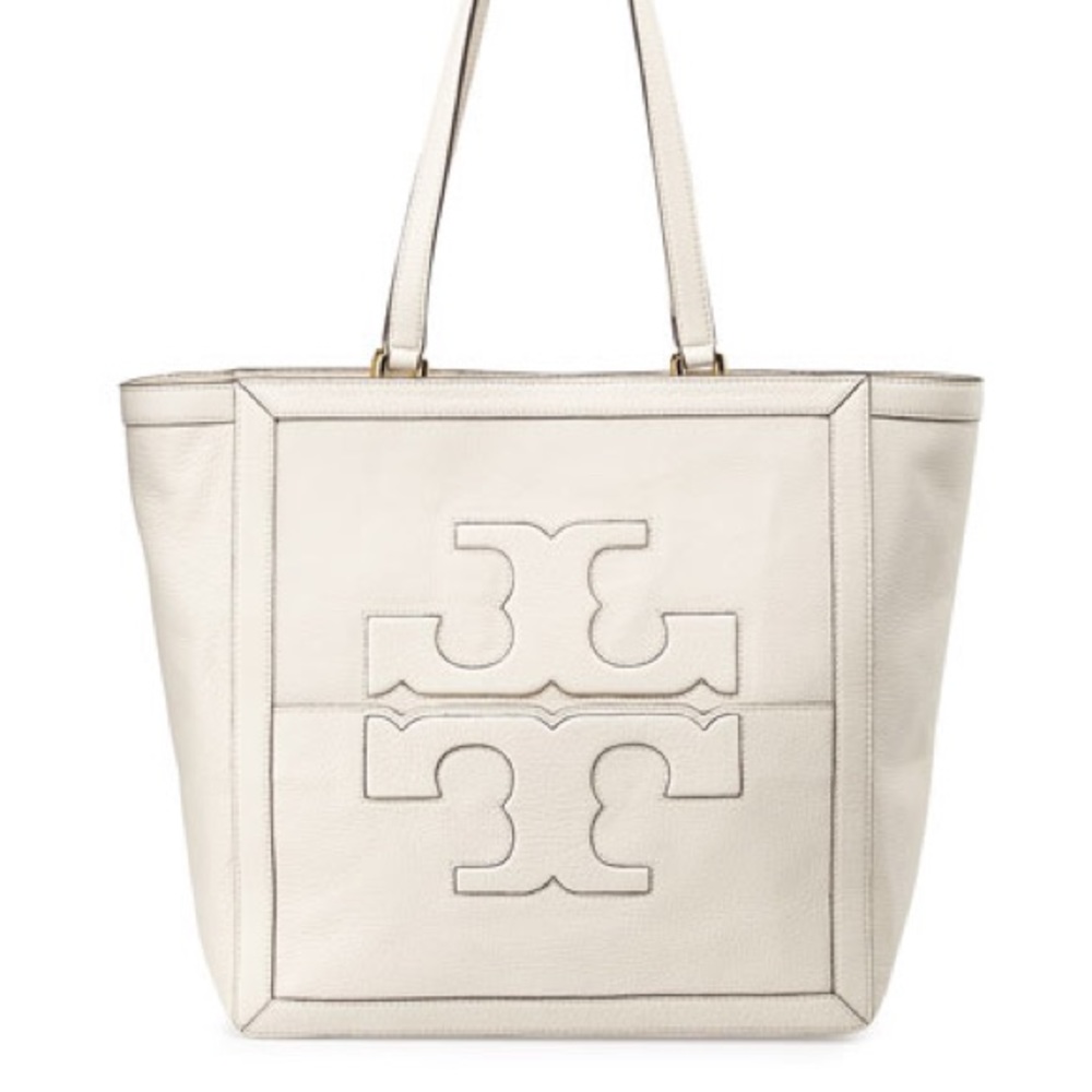 Tory Burch Cream Leather Logo Tote